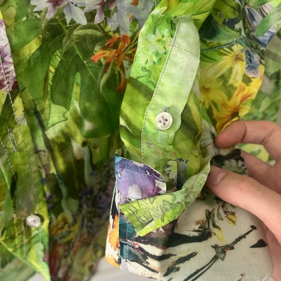 NWT Georg Roth Cotton Silk Blend Floral Button Up Blouse Green - Picture 6 of 7